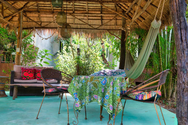 istock Bamboo roofed garden seating area Thailand 1337260748