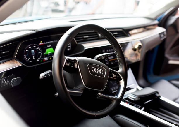 Interior of the Audi e-tron Electric Car. Electric car with integrated renewable energy solutions. Russia July 30, 2021