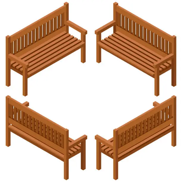 Vector illustration of Set of wooden benches, isolated to construct garden, farm or other outdoor scenes