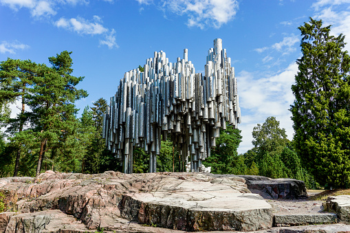 Helsinki, Finland: 4 August, 2021: view of the Sibelius Monument in downtown Helsinki