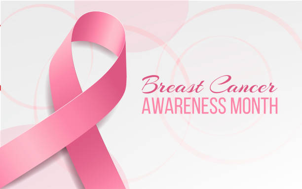 ilustrações, clipart, desenhos animados e ícones de mês de conscientização sobre o câncer de mama. banner com consciência de fita rosa e texto.  ilustração vetorial. - pink october