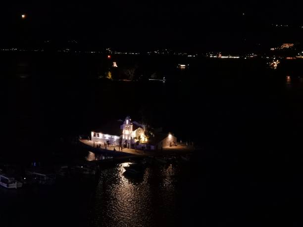 corfu island, pontikonisi in the night  in suemmer greece