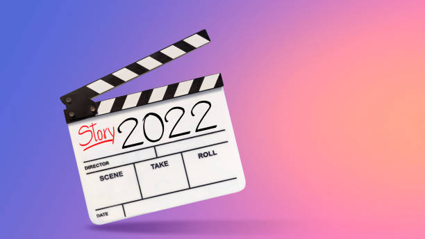 historia de 2022. título del texto en la pizarra de la película o en la tablilla de la película. y feliz año nuevo cineasta. - new years eve film title fotografías e imágenes de stock