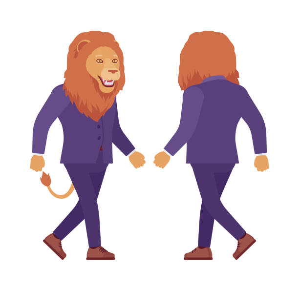 ilustrações de stock, clip art, desenhos animados e ícones de male lion, large wild animal head and tail human walking - design pride walking go