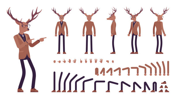 鹿の男、エレガントなだんなムース、動物の頭人間の建設セット - zoomorphic点のイラスト素材／クリップアート素材／マンガ素材／アイコン素材