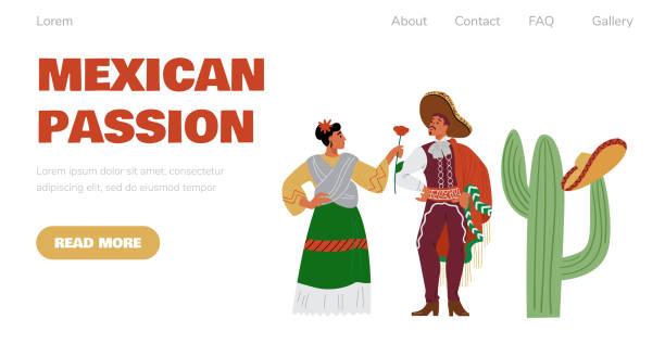 mexikanische kultur- und musik-website mit latinern, flache vektorillustration. - mexico mexican culture carnival paper stock-grafiken, -clipart, -cartoons und -symbole