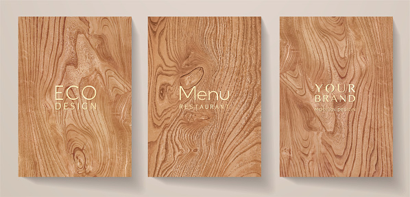 Wooden texture set (collection). Natural eco vector background with brown wood pattern