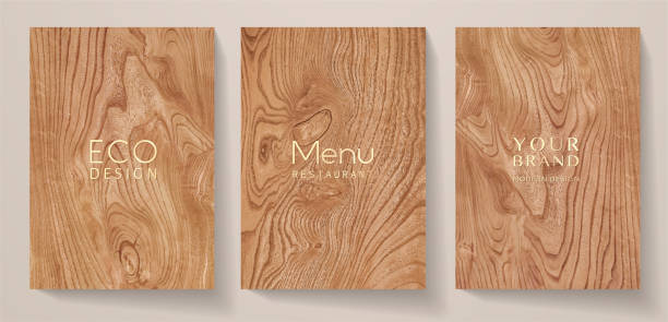 Wooden texture set (collection). Natural eco vector background with brown wood pattern Backdrop for cover template, menu board, parquet flooring design, surface restaurant table card stock illustrations