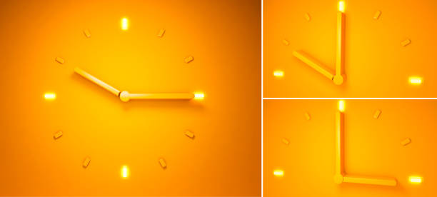 istock Clock time 3d set of orange backlit hour acrylic needle bright 1337281406
