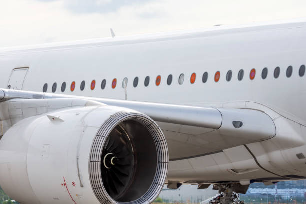 istock Test aircraft view of the engine and windows with various sensors and measuring instruments. 1337281653