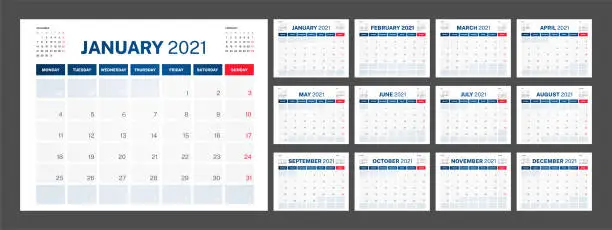 Vector illustration of 2021 Corporate Calendar Vector Design