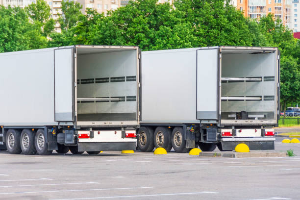 A semi-truck with trailer isolated on white, includes clipping path.