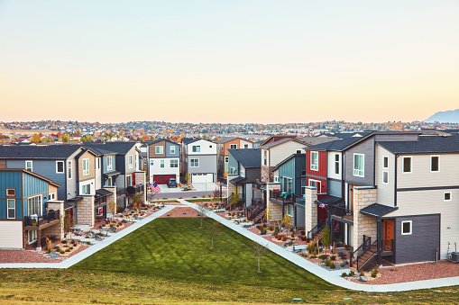 Residential Community in Western USA with Modern Homes at Sunrise