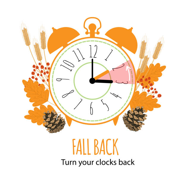illustrations, cliparts, dessins animés et icônes de concept de repli. la fin de l’heure d’été. - clock time alarm clock orange