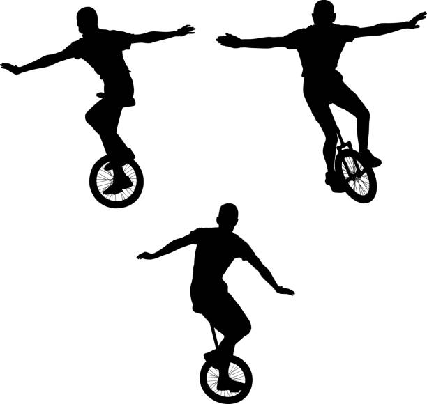 еканый екладет на велосипедистах - unicycle stock illustrations