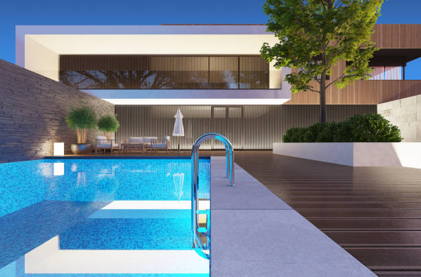 istock Modern Luxurious Villa with garden and swimming pool. 1337290567