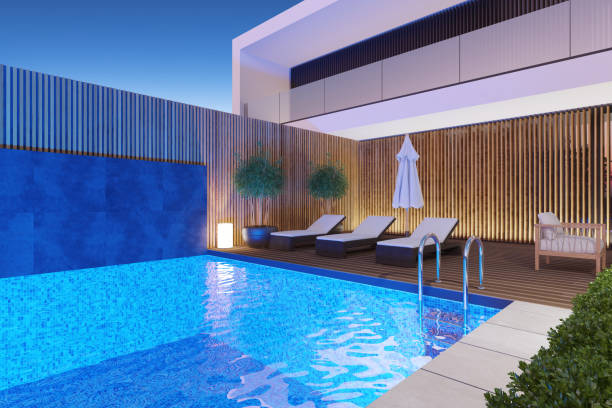 istock Modern Luxurious Villa with garden and swimming pool. 1337290569