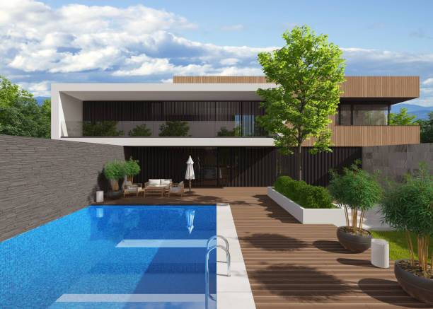 istock Modern Luxurious Villa with garden and swimming pool. 1337291911