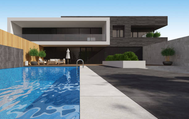 istock Modern Luxurious Villa with garden and swimming pool. 1337292022