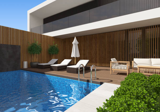 istock Modern Luxurious Villa with garden and swimming pool. 1337292432