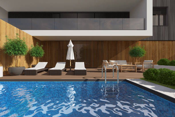istock Modern Luxurious Villa with garden and swimming pool. 1337292447