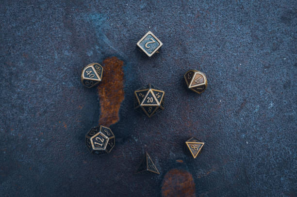 istock overhead image of metallic set of RPG dice 1337293215