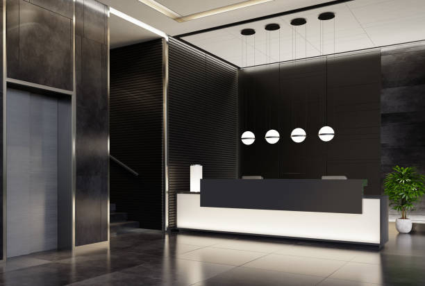 Modern Offices lobby interior area with long reception desk Modern and luxurious Offices lobby interior area with long reception desk.
3d rendering gold desk lamp stock pictures, royalty-free photos & images