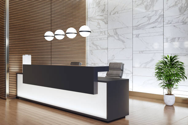 Modern Offices lobby interior area with long reception desk Modern and luxurious Offices lobby interior area with long reception desk.
3d rendering gold desk lamp stock pictures, royalty-free photos & images