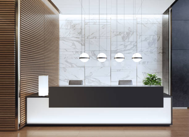Modern Offices lobby interior area with long reception desk Modern and luxurious Offices lobby interior area with long reception desk.
3d rendering gold desk lamp stock pictures, royalty-free photos & images
