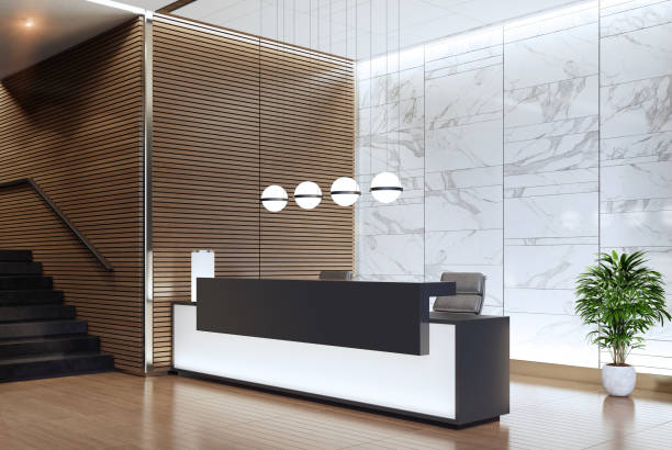 Modern Offices lobby interior area with long reception desk Modern and luxurious Offices lobby interior area with long reception desk.
3d rendering gold desk lamp stock pictures, royalty-free photos & images