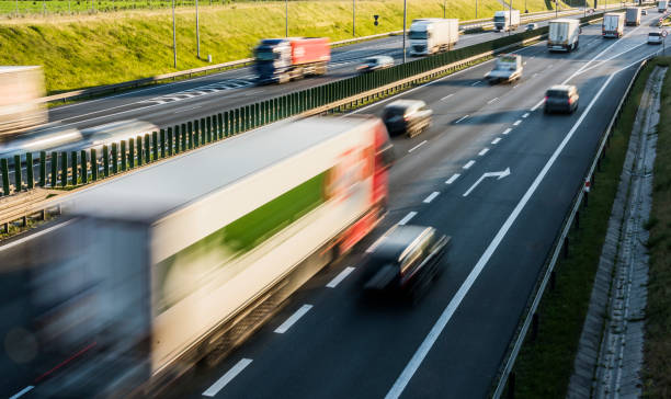 istock Trucks on six lane controlled-access highway in Poland 1337296031