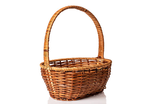 istock Brown wicker basket. Handmade. On white background. 1337297350