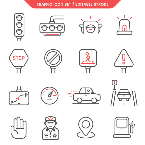 Traffic Icon Set Editable Stroke Vector Design. Editable stroke EPS 10 file. no sign stock illustrations