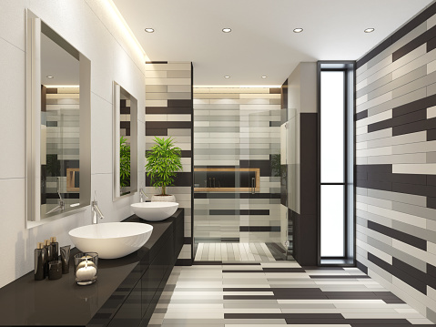 Modern and Luxurious bathroom in apartment.