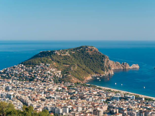 Alanya city aerial panoramic view, Antalya Province on the southern coast of Turkey