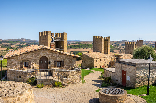 September 16, 2018 - Artajona, Spain: View of artajona citadel, Navarra province, Spain