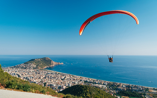 Mandi, Himachal Pradesh, India - 10 16 2021: A paraglider preparing for fly in the sky