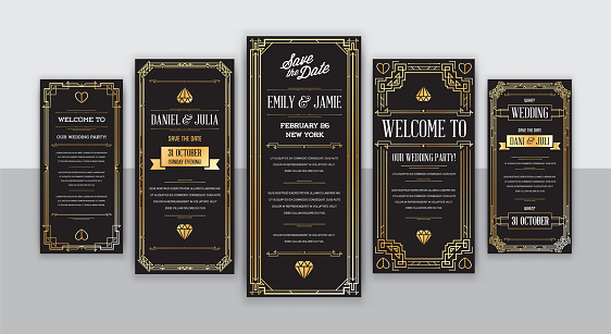 Set of Great Quality Style Invitation in Art Deco or Nouveau Epoch 1920's Gangster Era Collection Vector