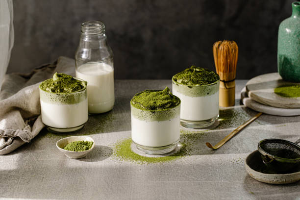 istock Dalgona matcha latte glasses with ingredients on the table 1337307196