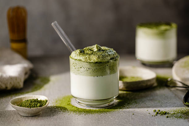 istock Freshly made Dalgona matcha latte glass 1337307198
