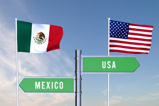 istock Sign indicating the direction of the borders between two countries Mexico,Usa, 3D RENDERING 1337309402