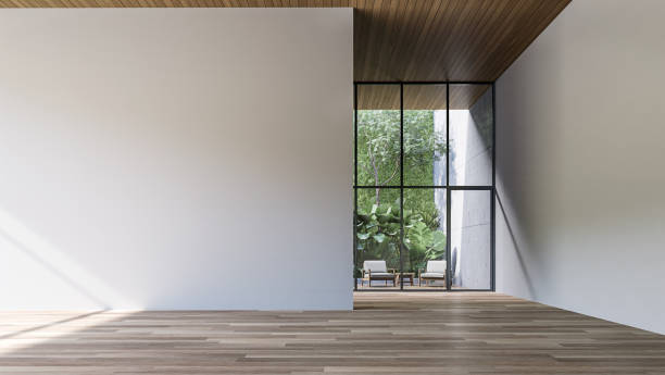 istock Empty room with blank white wall and green wall garden background 3d render 1337309591