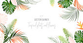 istock Tropical banner arranged from exotic pink leaves. 1337310223