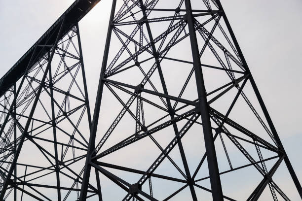 Close up of the steel truss of the Lethbridge High Level Viaduct stock photo