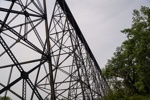 Close up of the steel truss of the Lethbridge High Level Viaduct