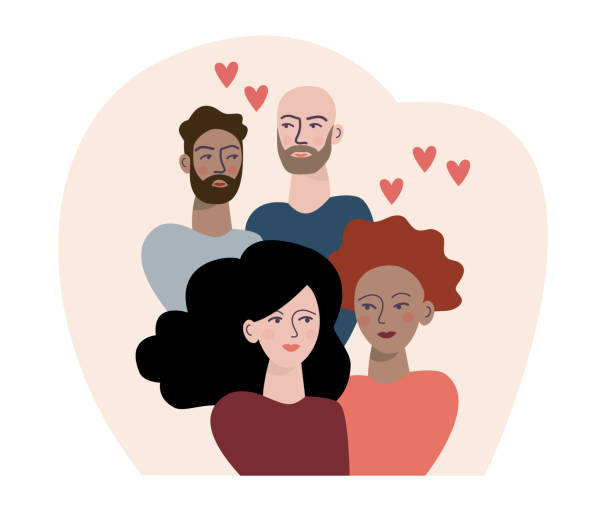 Concept of polyamory. Free love, open relationships. LGBT community. Concept of polyamory. Free love, open relationships. LGBT community. polygamy stock illustrations