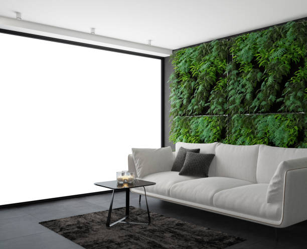 istock Modern minimalist apartment interior with green plant wall. 1337316361