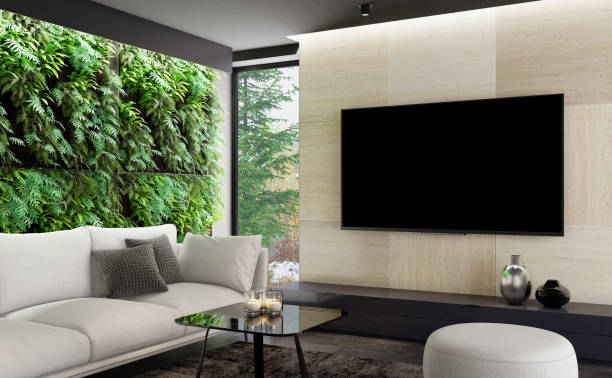 istock 8k TV room. Modern minimalist villa apartment interior. 1337316520