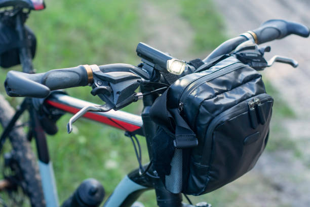 istock Mountain bike with a bag on the handlebars. 1337317294
