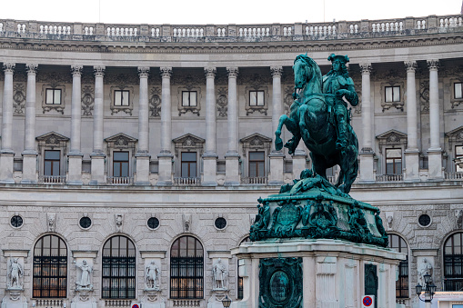 Vienna, Austria - 28 August, 2019: Close up shot of the Prince Eugene Statue in Vienna, Austria